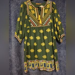 Oliphant Olive Dress with Mustard Floral Accents